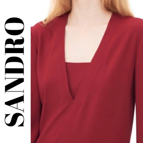SANDRO PARIS Leila Bordeaux Long Sleeve Mini Sheath Dress, Size 1 (Small) - Picture 3 of 9